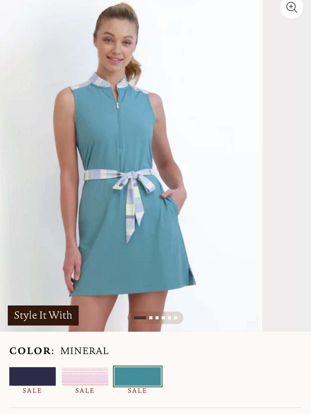 New Fairway and  Greene Linley Mineral Blue Tie-Waist Dress Golf